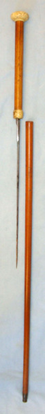 Victorian Gentleman’s Malacca Sword Stick With Diamond Form Blade & Hand Carved  Other Blade in 