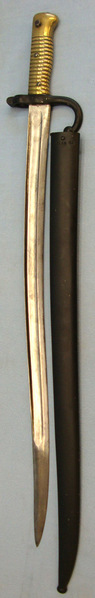 French Model 1866 Chassepot Sword Bayonet With Brass Grip & Steel Scabbard. Bayonet in 