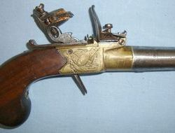 J.P. Clabrough English, Brass Framed Flintlock Pocket Pistol With Screw Off Barrel Muzzleloader