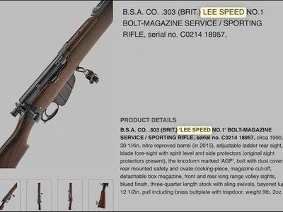 Enfield Lee speed Bolt Action .303 Rifle