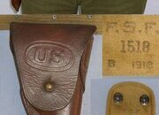 WW1 Era U.S. Army Holster Rig For .45 Calibre Colt 1911 & 1911A1 Semi Automatic Pistols With Original Leather Holster, Webbing Belt & ‘FSF’ August 1918 Dated Webbing Double Magazine Carrier Pouch. L 512 holster Care & Storage