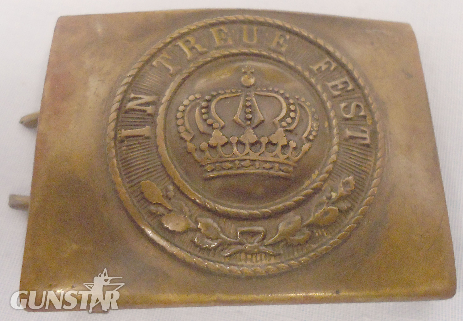 Brass Buckle 1895 Pattern of Bavaria ‘In Treue Fest’- \"steadfast in loyalty; firm in fidelity\". N 162. Brass Buckle 1895 Pattern of Bavaria ‘In Treue Fest’- \"steadfast in loyalty; firm in fidelity\". N 162. Antique & Militaria