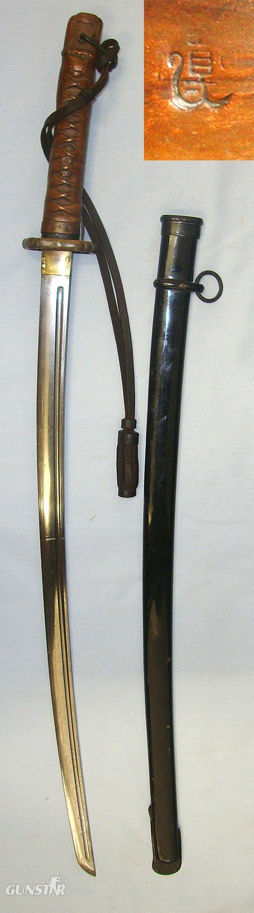 EXTREMELY RARE, ONE OF ONLY APPROX 6000**Original, Pre WW2 Japanese NCO's 1st Pattern, Type 95 Katana With Solid Copper Hilt, Suya (Harp) & Tokyo Kokura Arsenal Marks, Original Leather Cord & Barrel Knot & Scabbard. ED 3019 Sword in 