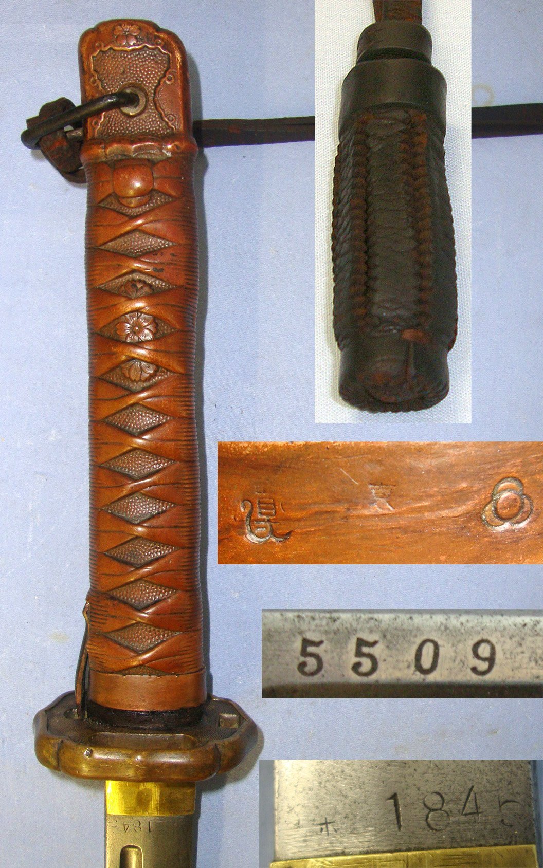 EXTREMELY RARE, ONE OF ONLY APPROX 6000**Original, Pre WW2 Japanese NCO's 1st Pattern, Type 95 Katana With Solid Copper Hilt, Suya (Harp) & Tokyo Kokura Arsenal Marks, Original Leather Cord & Barrel Knot & Scabbard. ED 3019 Sword