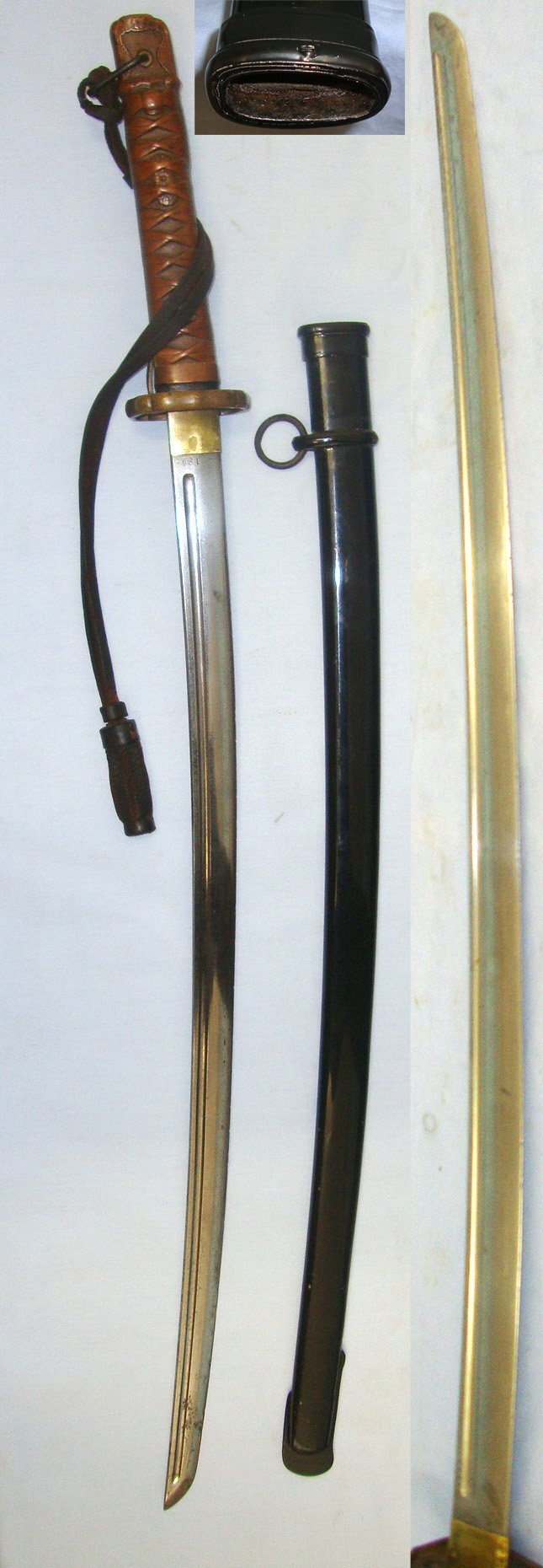  EXTREMELY RARE, ONE OF ONLY APPROX 6000**Original, Pre WW2 Japanese NCO's 1st Pattern, Type 95 Katana With Solid Copper Hilt, Suya (Harp) & Tokyo Kokura Arsenal Marks, Original Leather Cord & Barrel Knot & Scabbard. ED 3019 Sword