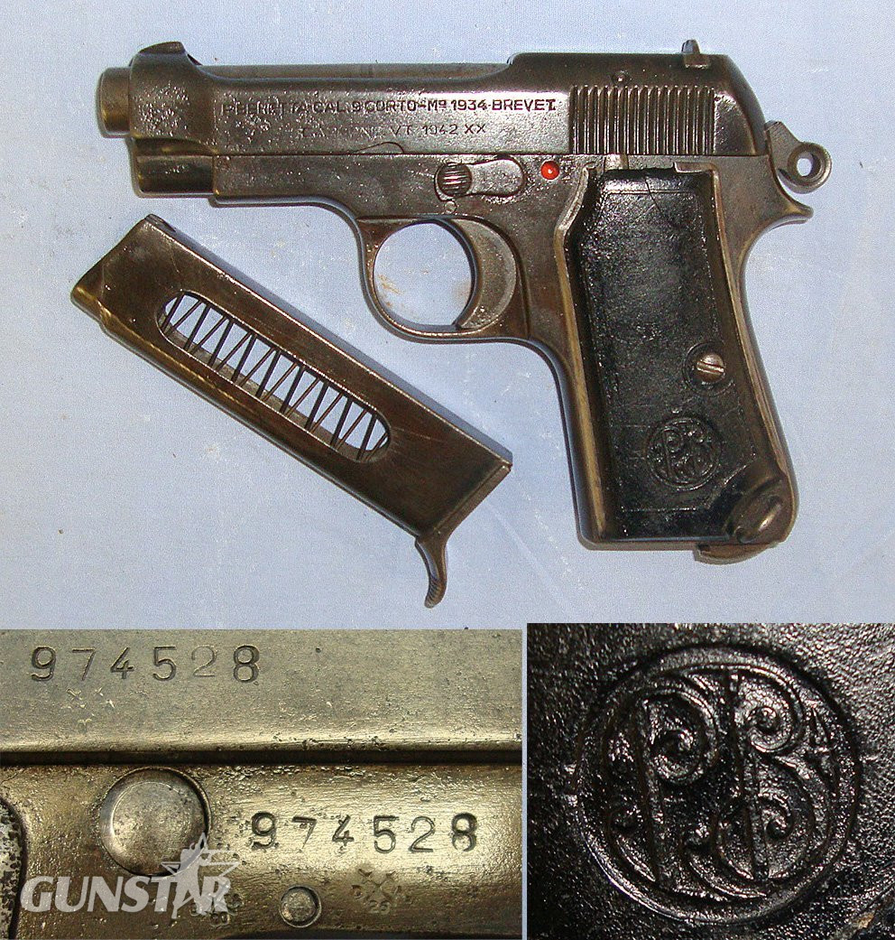 WW2 1942 Dated Fascist Italian Military Beretta Model 1934, 9mm Corto (.380 ACP) Semi Automatic Pistol**COCKS & DRY FIRES**UK 2000 DEACTIVATION WITH REPLACEMENT 2026 DEACTIVATION CERTIFICATE** D 6058 semi auto pistol None Semi Auto
