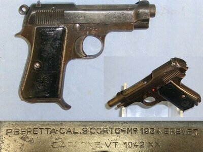 WW2 1942 Dated Fascist Italian Military Beretta Model 1934, 9mm Corto (.380 ACP) Semi Automatic Pistol**COCKS & DRY FIRES**UK 2000 DEACTIVATION WITH REPLACEMENT 2026 DEACTIVATION CERTIFICATE** D 6058 semi auto pistol None Semi Auto