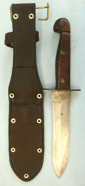 East Bros. Sydney, Australian Wood Gripped Fighting Knife & Leather Sheath By Ea Knive