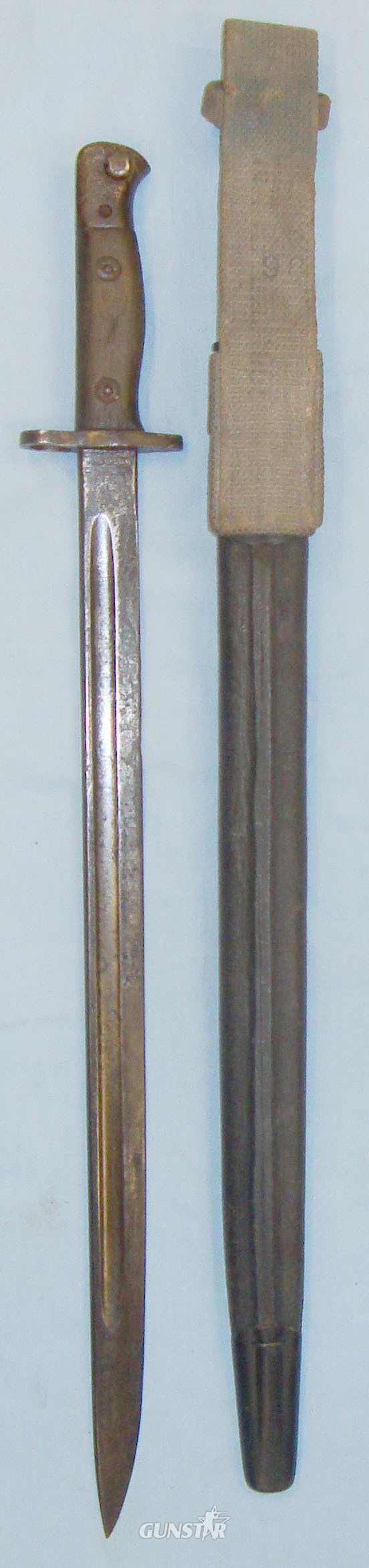  British 1907 Pattern Bayonet Scabbard and Webbing Frog. BAYO 377. Bayonet