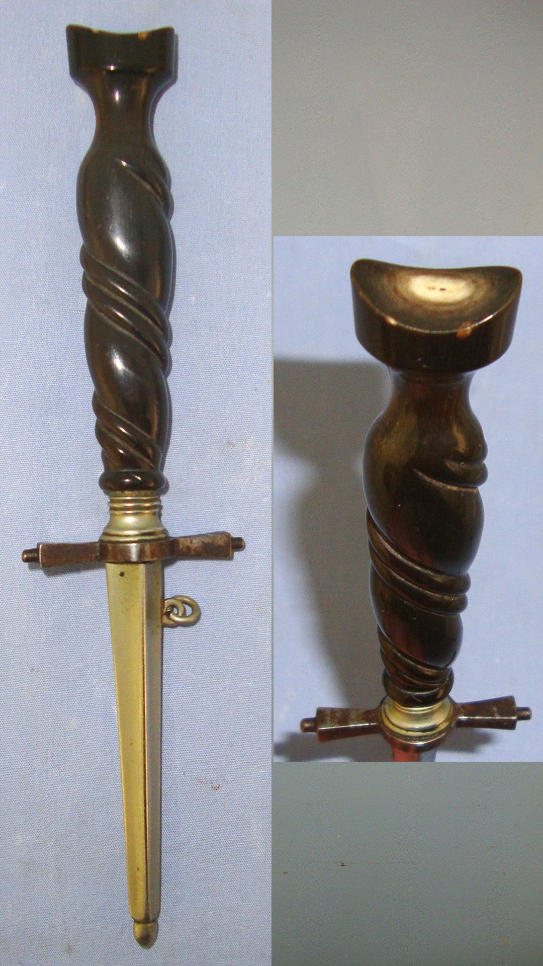RARE** Victorian Era Prostitute's Secret Garter Belt Dagger With Cruciform Blade, Turned Polished Horn Hilt & German Silver Scabbard. Sn 23095 Dagger