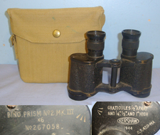 Cased, WW2 1944 British WD Kershaw No2 MK III, 6X Magnification Prismatic Binoculars With Period Webbing Covered Case. OPT 799  Sight & Optic