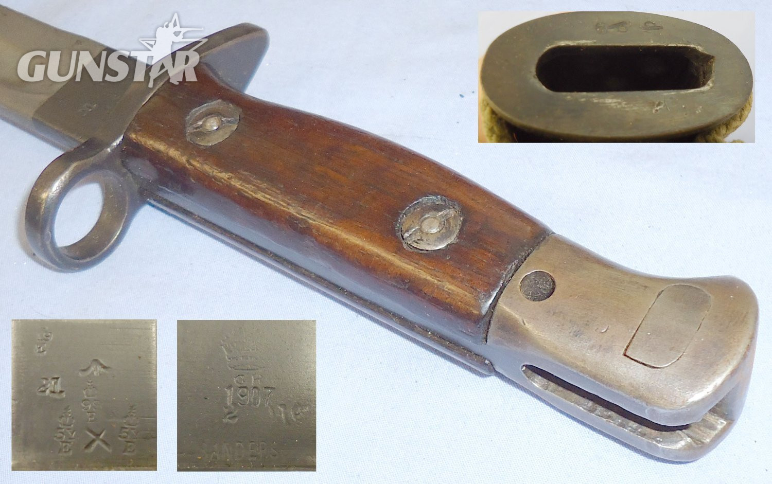WWI Dated British P1907 Bayonet Scabbard and Frog Made by Sanderson. BAYO 395. Bayonet