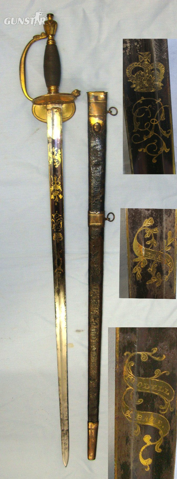 QUALITY**NAPOLEONIC PENINSULAR WARS ERA** British Georgian Riddell & Bale 1796 Pattern Infantry Officer’s Sword With Blued & Gilt Etched Warranted Blade & Scabbard. Sn 22658 Sword in 