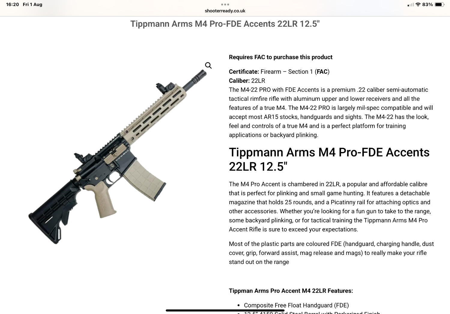  Tippmann M4 PRO-FDE Semi-Auto .22 Long Rifle (.22 LR) Rifle