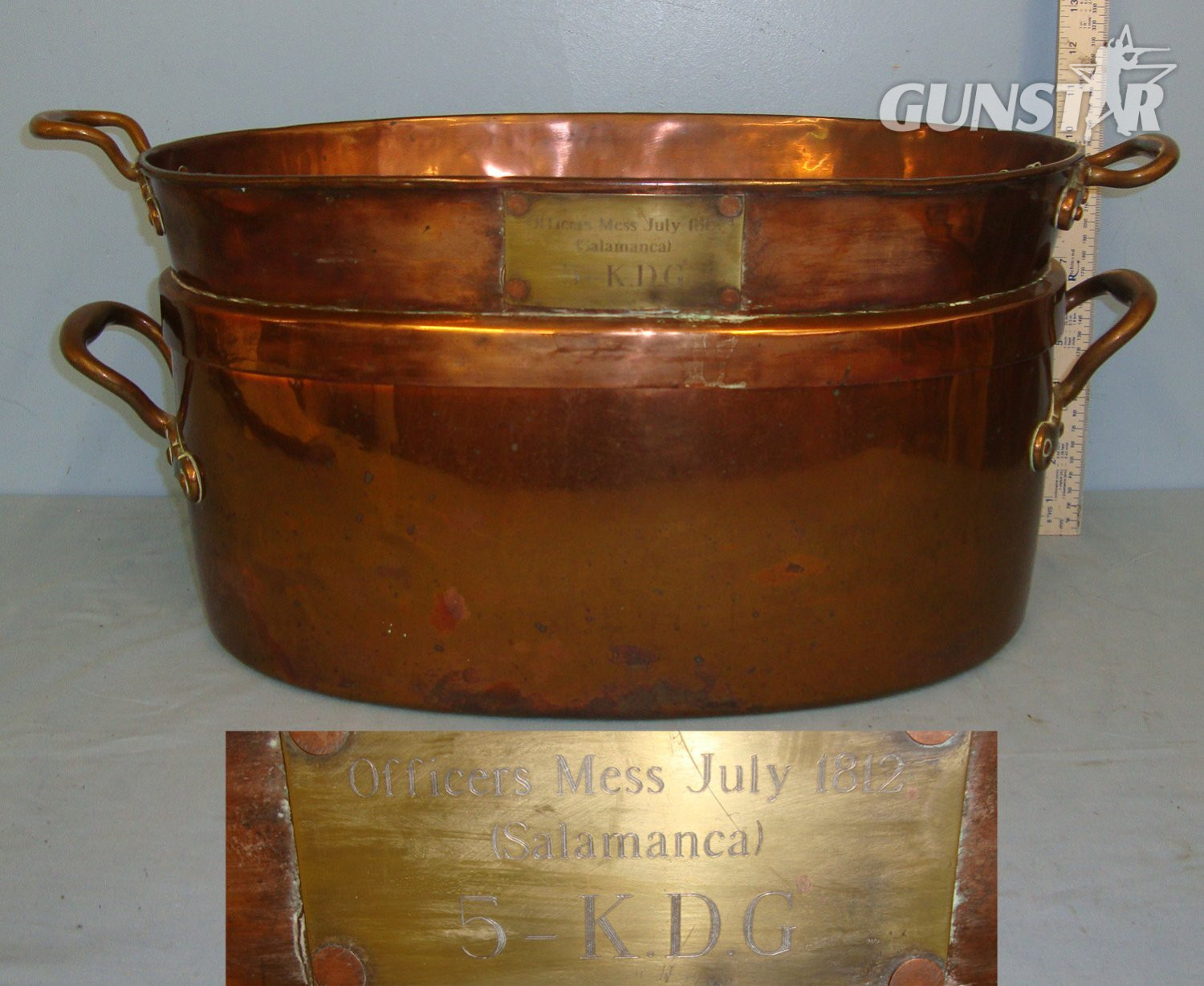 UNIQUE PENINSULAR WAR, BATTLE OF SALAMANCA JULY 1812 CONNECTIONS**, Large, Heavy 2 Piece French Copper Cooking Skillet / Poaching Pan With Period Brass Plate Indicating That This Piece was Captured By The British 5th Dragon Guards at Salamanca. MISC 867  Antique & Militaria in 