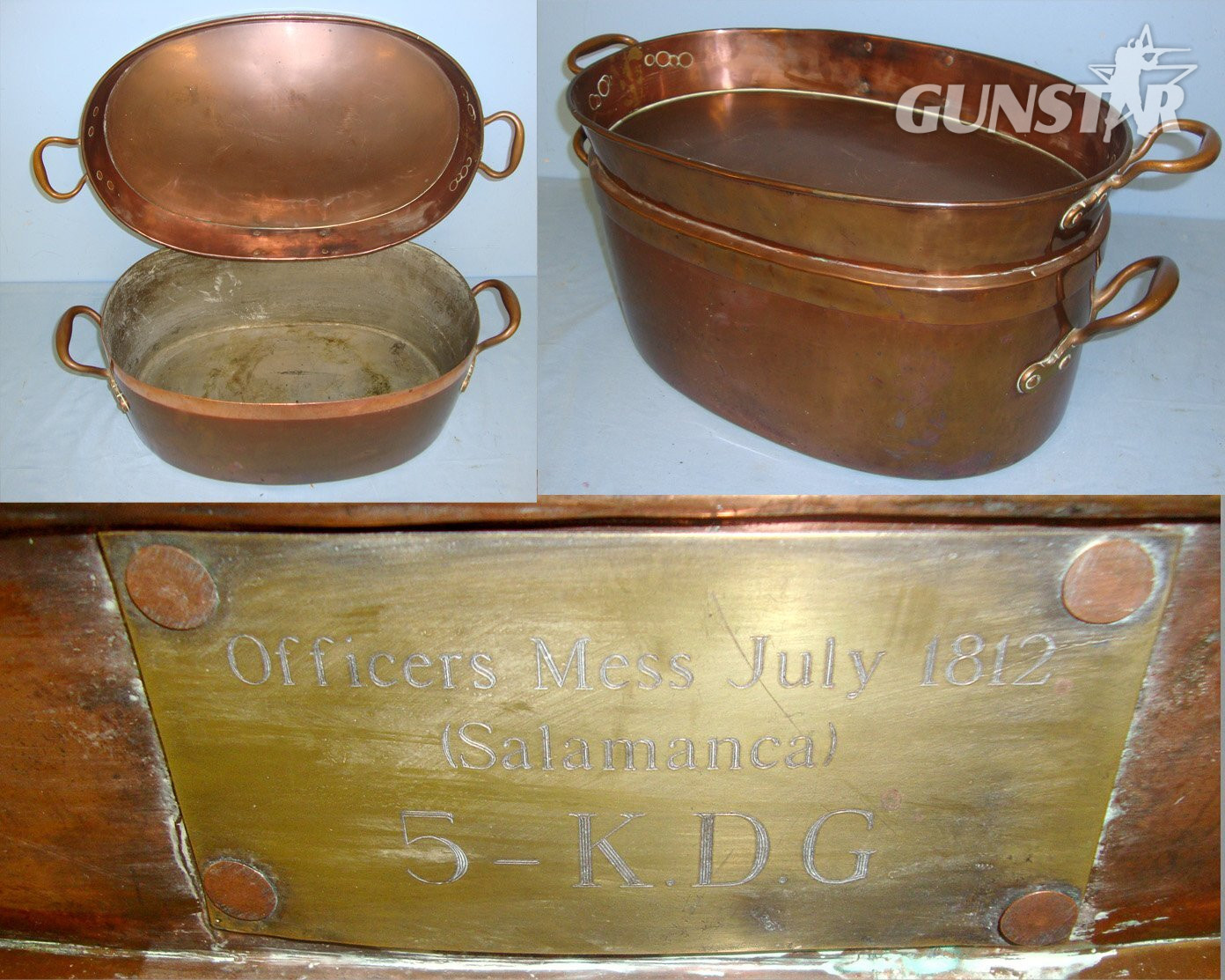 UNIQUE PENINSULAR WAR, BATTLE OF SALAMANCA JULY 1812 CONNECTIONS**, Large, Heavy 2 Piece French Copper Cooking Skillet / Poaching Pan With Period Brass Plate Indicating That This Piece was Captured By The British 5th Dragon Guards at Salamanca. MISC 867  Antique & Militaria