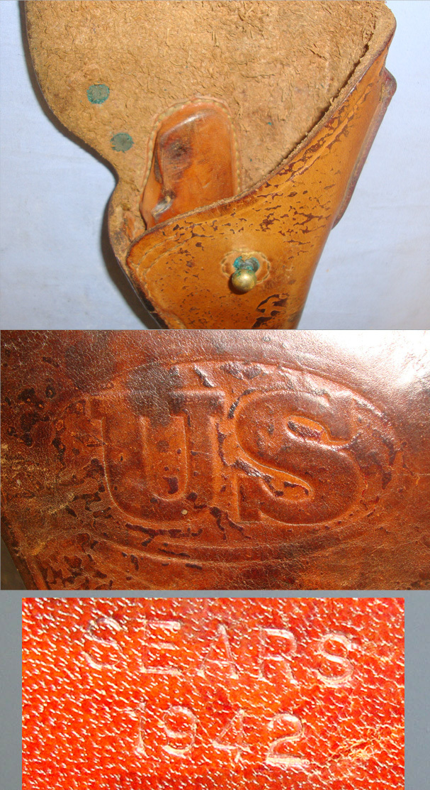 WW2 1942 U.S. Army Holster For .45 ACP Calibre Colt 1911 & 1911A1 Semi Automatic Pistols By Sears With Thigh Cord. Sn 21007 Care & Storage