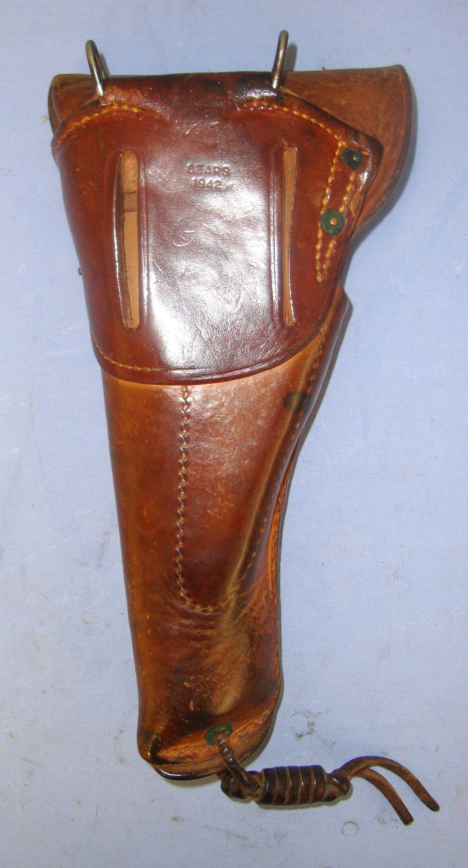  WW2 1942 U.S. Army Holster For .45 ACP Calibre Colt 1911 & 1911A1 Semi Automatic Pistols By Sears With Thigh Cord. Sn 21007 Care & Storage