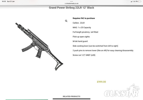 Grand Power STRIBOG Semi-Auto .22 Long Rifle (.22 LR) Rifle in 