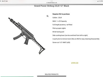 Grand Power STRIBOG Semi-Auto .22 Long Rifle (.22 LR) Rifle