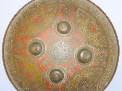 Original 19th Century Indian Dhal Shield - Victorian Campaign Bring Back. 21793. Original 19th Century Indian Dhal Shield - Victorian Campaign Bring Back. 21793.  Antique & Militaria
