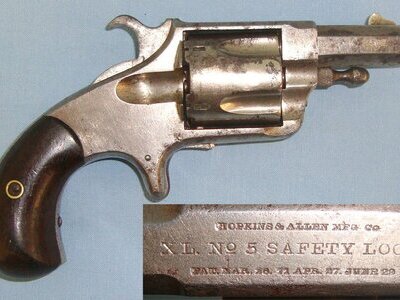 MINT BORE**MATCHING NUMBERS**Hopkins & Allen Manufacturing Company USA 1871 -1875 Patent ‘XL No.5 Safety Lock’ .38 Rim Fire Obsolete Calibre 5 Shot Single Action Factory Nickel Plated Revolver. Sn 22525 .38 Revolver