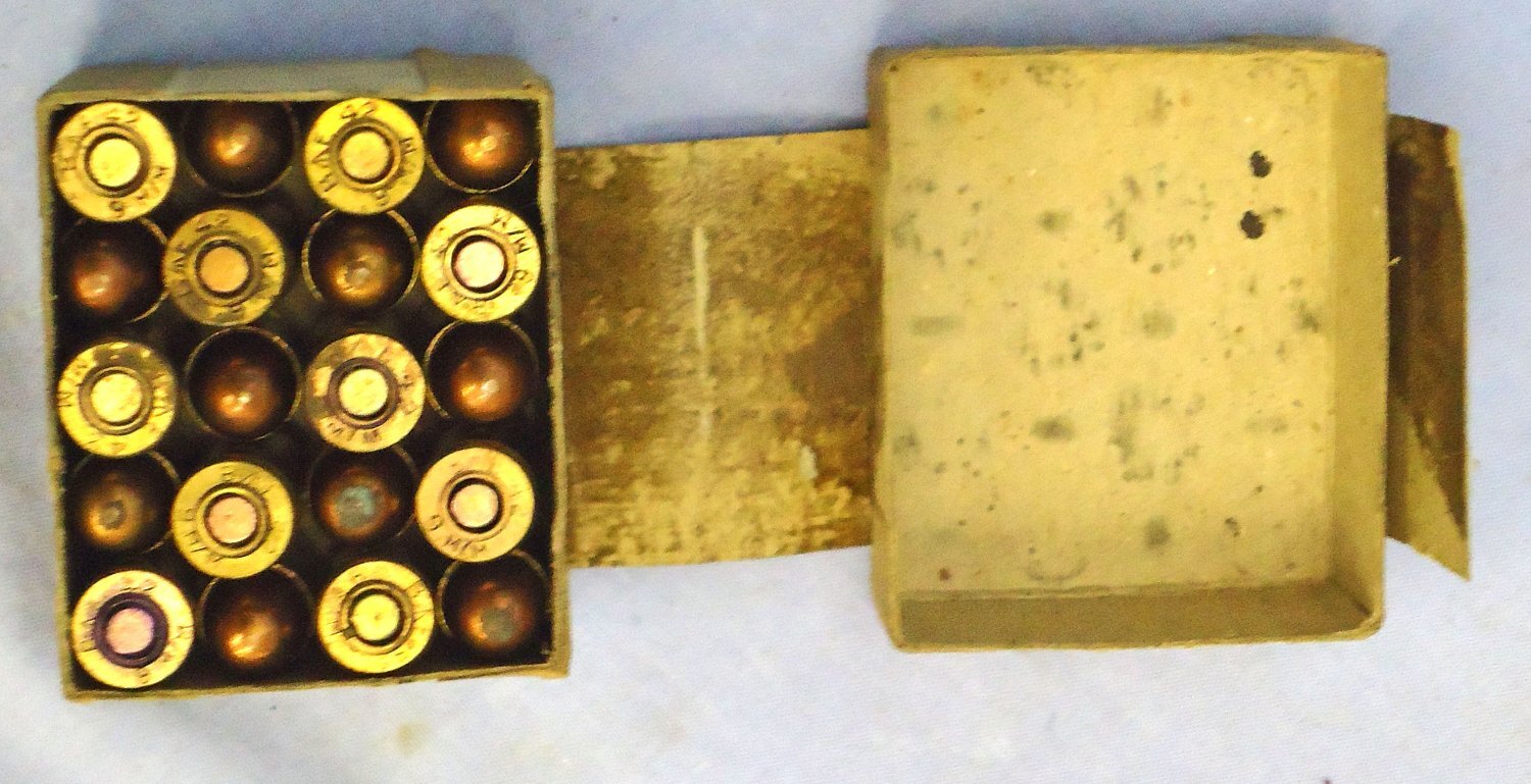 {CATEGORY} - INERT DEACTIVATED. British, 1942 Dated, Browning High Power (Pistol No2 Mk1) Original, WW2, 20 Round Service Pack of Unfired 9mm IZ Rounds as issued to the SAS and British Commandos. Sn - 22787:22 INERT DEACTIVATED. British, 1942 Dated, Browning High Power (Pistol No2 Mk1) Original, WW2, 20 Round Service Pack of Unfired 9mm IZ Rounds as issued to the SAS and British Commandos. Sn - 22787:22 Various Other Ammunition in 
