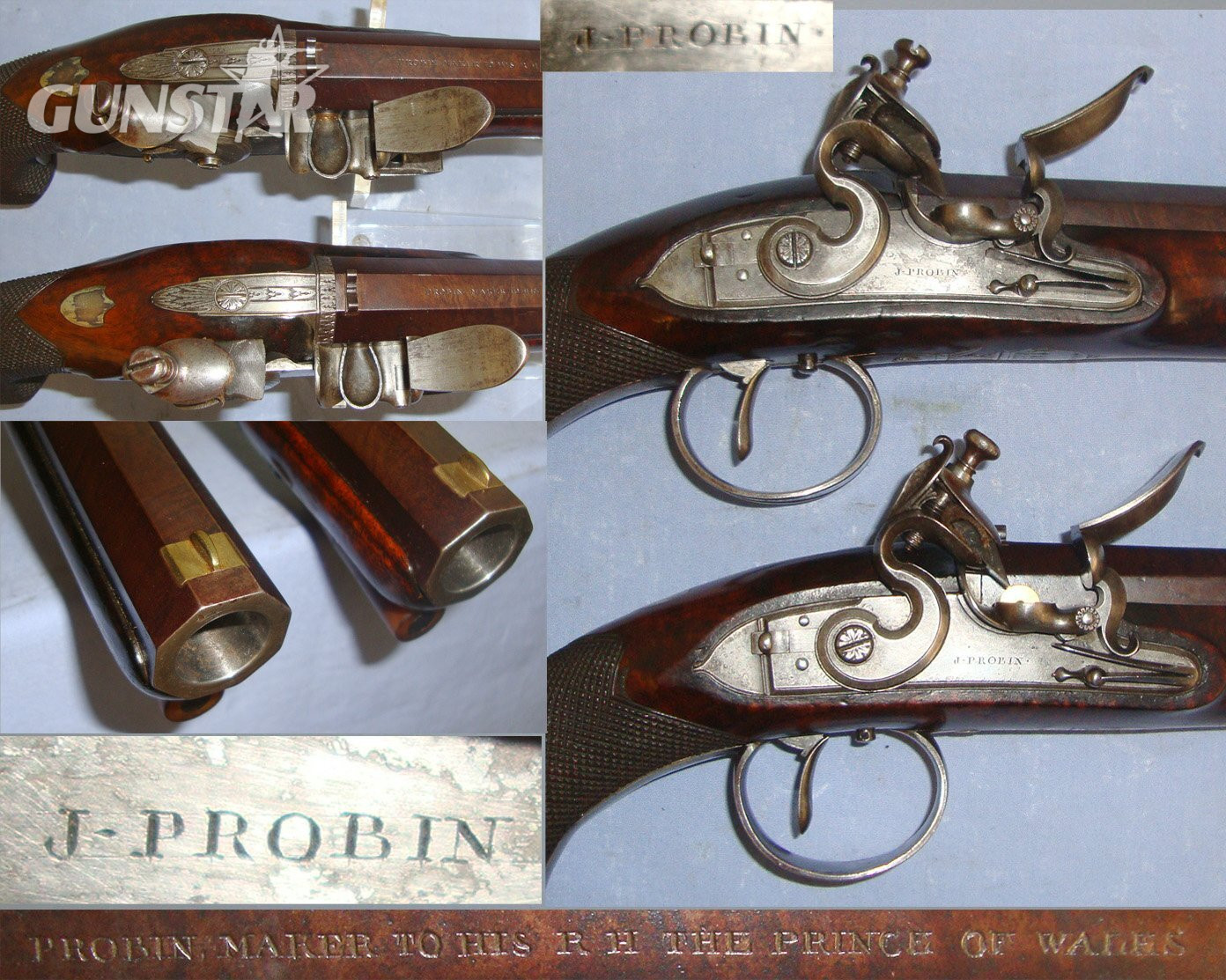 SUPERB**MINT BORES**Cased C1820’s Matching Pair Of English John Probin London Maker To The Prince Of Wales 22 Bore Gentleman’s Flintlock Dueling / Target Pistols, With Octagonal Damascus Steel Barrels. Sn 22059:7 flintlock Various Muzzleloader