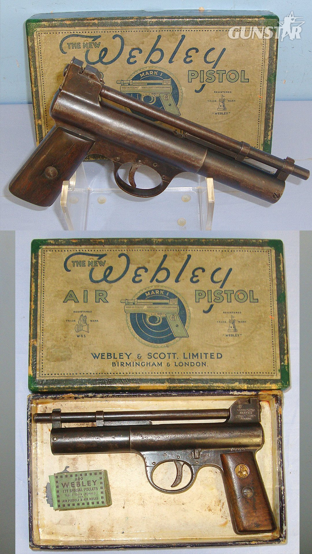 Boxed Early 1920’s – Pre WW2 Webley Mark I .177 Calibre Air Pistol. Sn 23484:28 air pistol .177 in 