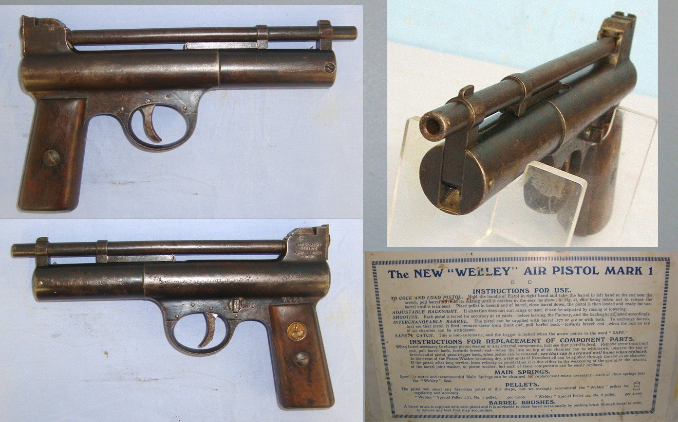  Boxed Early 1920’s – Pre WW2 Webley Mark I .177 Calibre Air Pistol. Sn 23484:28 air pistol .177