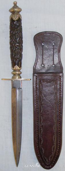 A Victorian Stiletto/Spear point Bowie Knife and Leather Sheath. ED 2635. Dagger in 