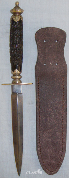  A Victorian Stiletto/Spear point Bowie Knife and Leather Sheath. ED 2635. Dagger