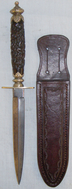 A Victorian Stiletto/Spear point Bowie Knife and Leather Sheath. ED 2635. Dagger
