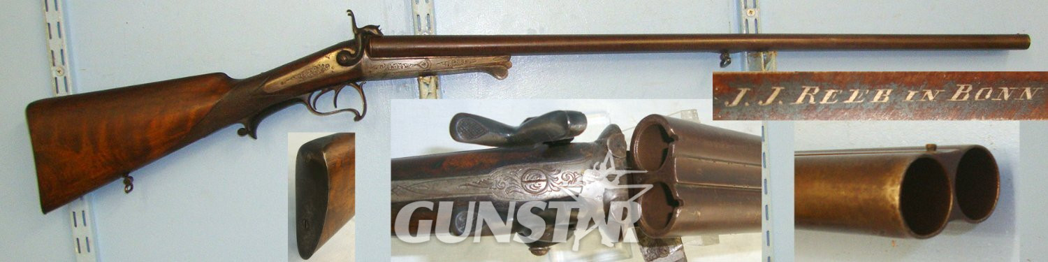 C1870 German J.J. Reeb In Bonn 16 Bore Pin Fire Obsolete Calibre, Double Damascus Barrelled, Under Rotary Lever Break Action Breach Loading Shotgun. A 1113 Side By Side 16 Bore/gauge in 