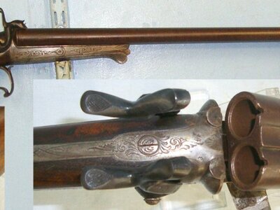 C1870 German J.J. Reeb In Bonn 16 Bore Pin Fire Obsolete Calibre, Double Damascus Barrelled, Under Rotary Lever Break Action Breach Loading Shotgun. A 1113 Side By Side 16 Bore/gauge