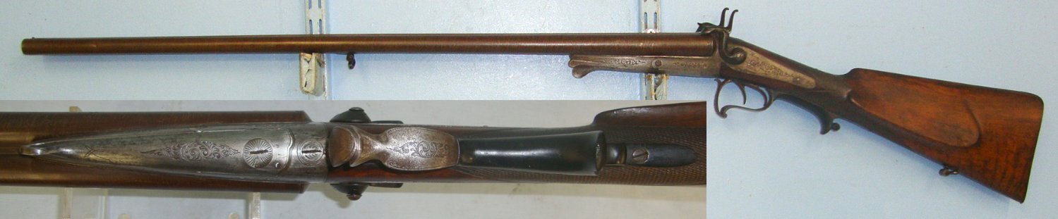  C1870 German J.J. Reeb In Bonn 16 Bore Pin Fire Obsolete Calibre, Double Damascus Barrelled, Under Rotary Lever Break Action Breach Loading Shotgun. A 1113 Side By Side 16 Bore/gauge