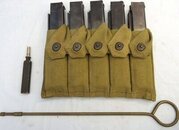 INERT DEACTIVATED. Original WW2 US Army Thompson Webbing 5 x Round Magazine Pouch, 5 x 30 Round Magazines, Cleaning Rod and Oil Bottle. MISC 1052 INERT DEACTIVATED. Original WW2 US Army Thompson Webbing 5 x Round Magazine Pouch, 5 x 30 Round Magazines, Cleaning Rod and Oil Bottle. MISC 1052 Various  Machine Gun