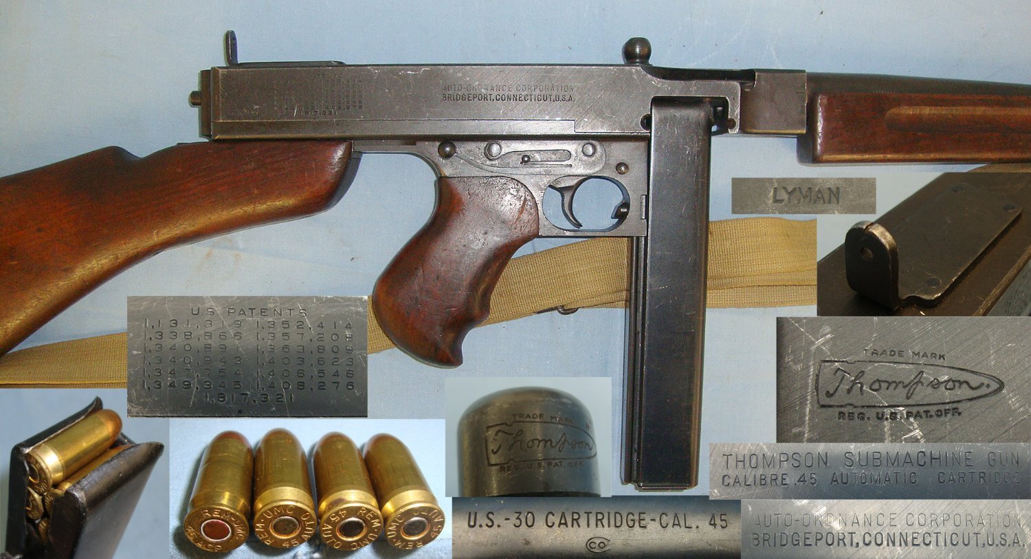 WW2 Era U.S Army Thompson 1928 A1 Auto Ordnance Corp .45 ACP Calibre Sub Machine Gun With U.S Army ‘Co’ 30 Round Stick Magazine, Sling & 4 Inert Deactivated Rounds Of Ammunition**MOVING PARTS**UK/EU 2024 DEACTIVATION**Sn 23330 None Machine Gun