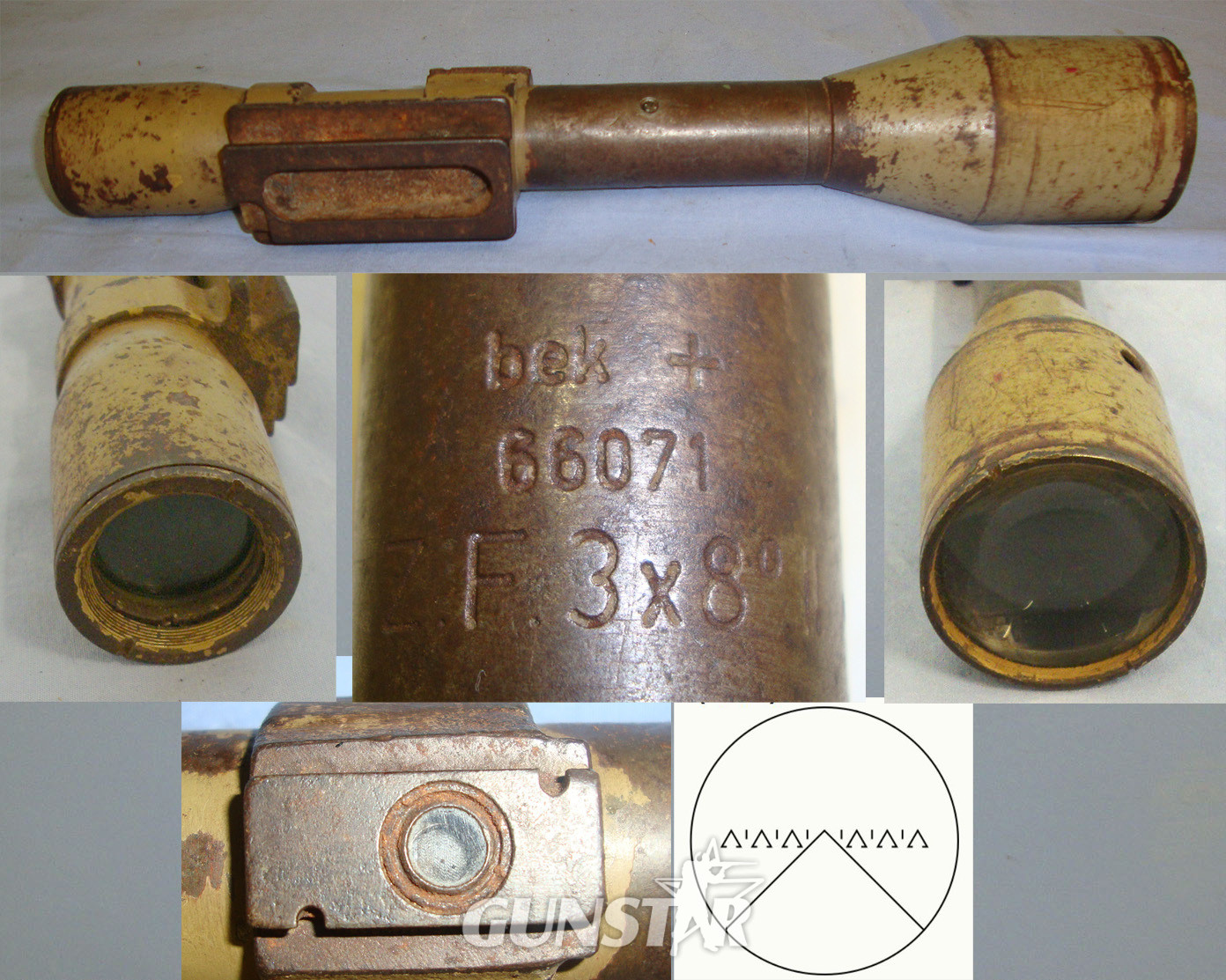 WW2 Era Nazi D.A.K. (German Africa Corps) bek (Hensoldt-Werk fuer Optik und Mechanik, Herborn) Direct Line 3x8 Optical Gun Sight For PaK 38 & 40 Anti Tank Guns. OPT 800  Sight & Optic