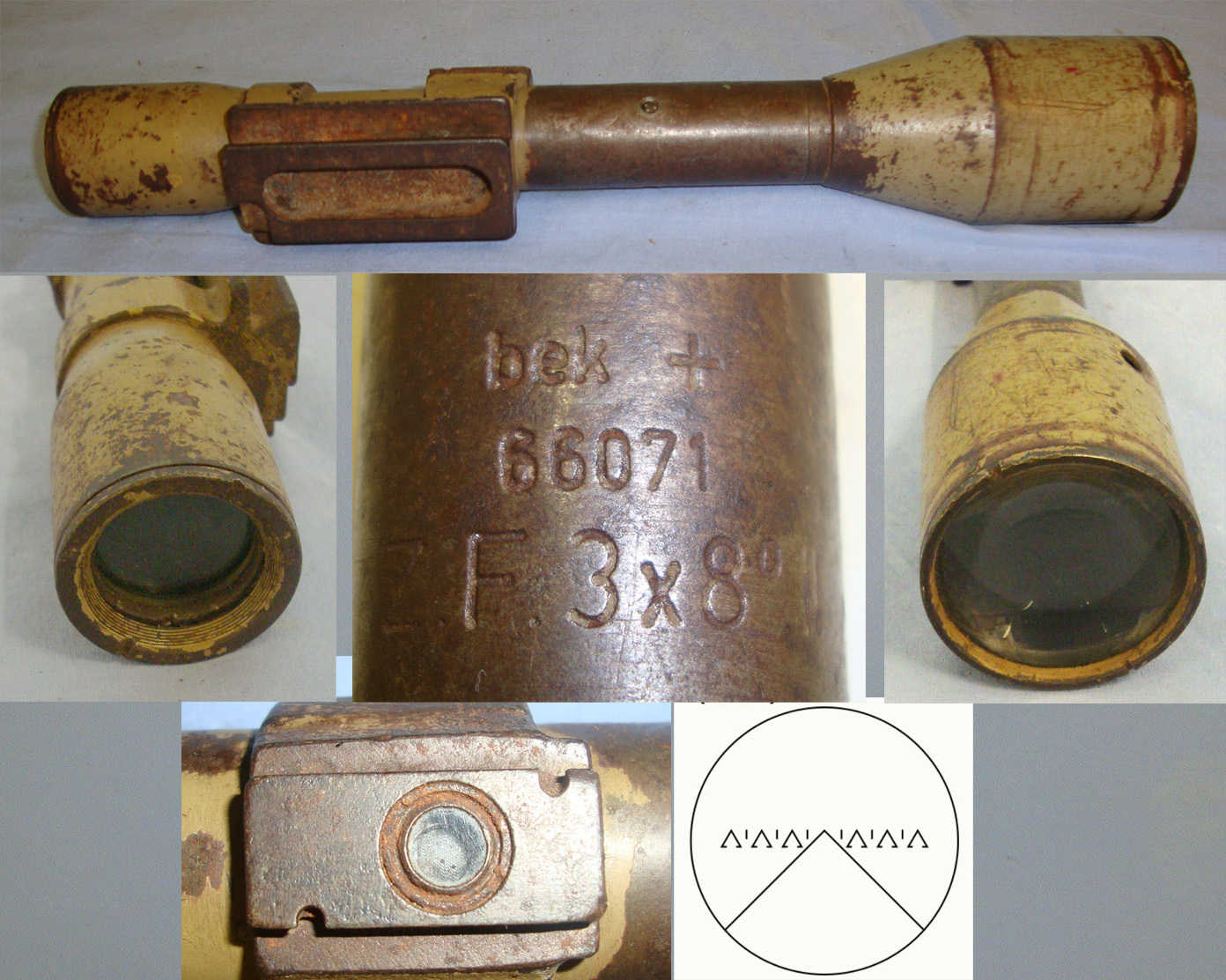 WW2 Era Nazi D.A.K. (German Africa Corps) bek (Hensoldt-Werk fuer Optik und Mechanik, Herborn) Direct Line 3x8 Optical Gun Sight For PaK 38 & 40 Anti Tank Guns. OPT 800  Sight & Optic