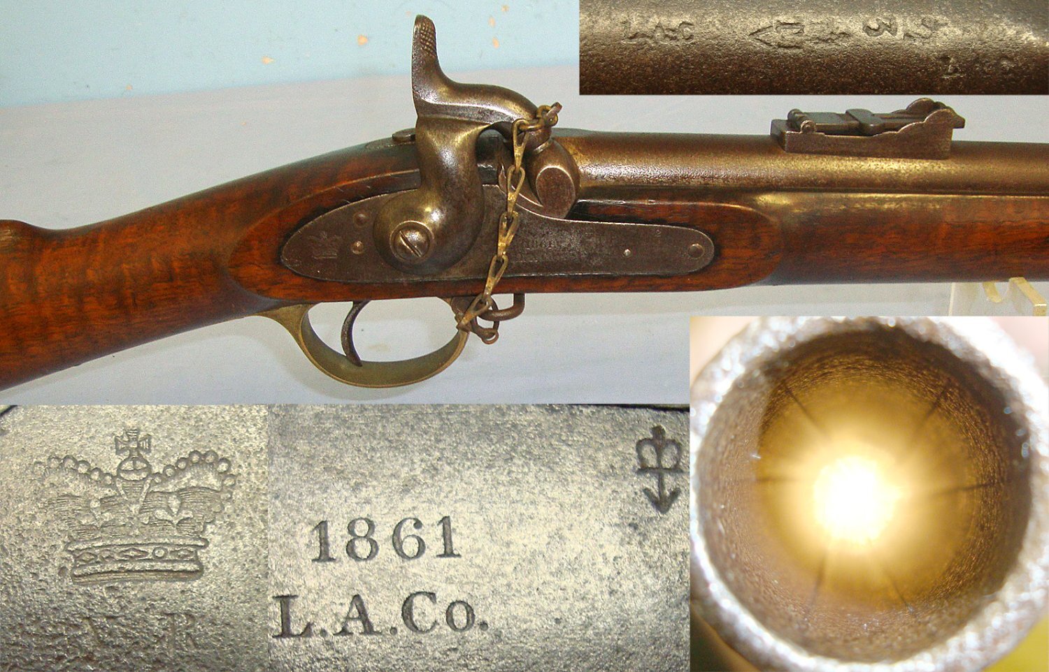 1861 British London Armoury Company (LAC Co) Rifle Volunteer Corps Enfield 1853 Pattern, .577 Regulation Calibre 3 Band Muzzle Loading Percussion Prize Rifle With Silver Plaque  Engraved To Private Ancrum C.B.R.V.C. Company Prize Presented 1861 Single Shot .577 Rifle