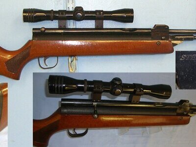 1980’s British Sterling Armaments Company HR 81 .22 Calibre Bolt Action Loading Underlever Air Rifle With Redfield 4X Telescopic Sight. Sn 23500 air rifle .22