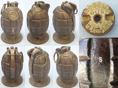 INERT DEACTIVATED. WW1 1918 Dated Mills No.36M MK1, Hand Grenade With Grenade Launching Adaptor Plate by Elmbank Foundry, Glasgow. Sn - 21517 INERT DEACTIVATED. WW1 1918 Dated Mills No.36M MK1, Hand Grenade With Grenade Launching Adaptor Plate by Elmbank Foundry, Glasgow. Sn - 21517  Other Ammunition