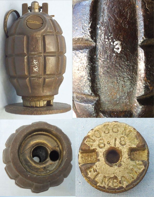 INERT DEACTIVATED. WW1 1918 Dated Mills No.36M MK1, Hand Grenade With Grenade Launching Adaptor Plate by Elmbank Foundry, Glasgow. Sn - 21517 INERT DEACTIVATED. WW1 1918 Dated Mills No.36M MK1, Hand Grenade With Grenade Launching Adaptor Plate by Elmbank Foundry, Glasgow. Sn - 21517  Other Ammunition