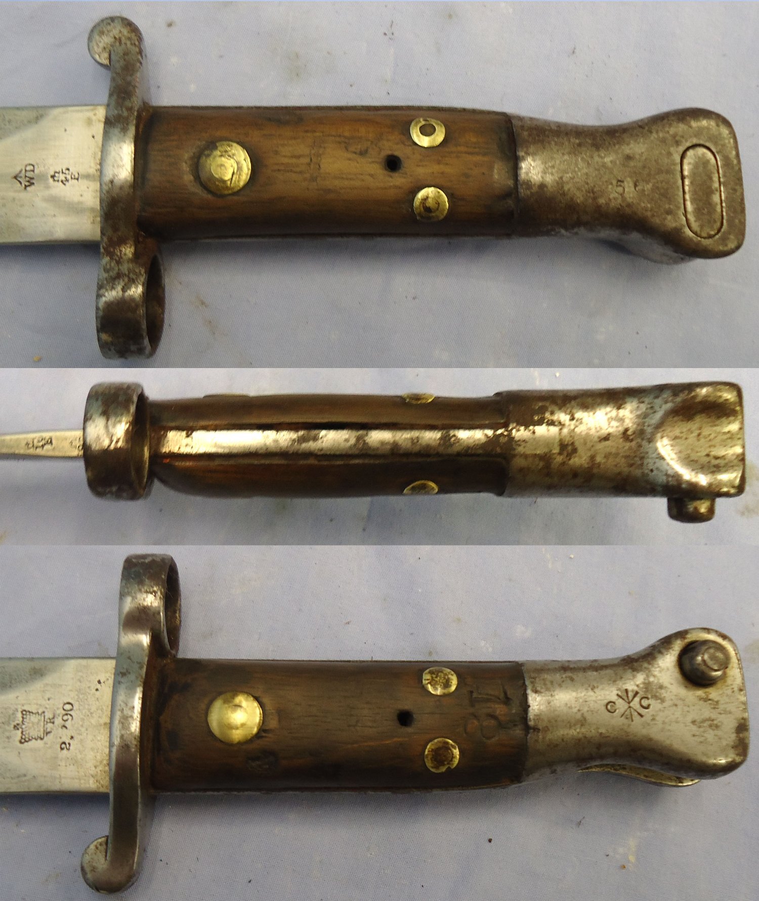 RARE** 1890 Dated Boer War Era British WD 3 Rivet, 1st Type, 1st Pattern, P.1888 Lee Metford Bayonet, Scabbard & Leather Frog. Sn 23769 Bayonet
