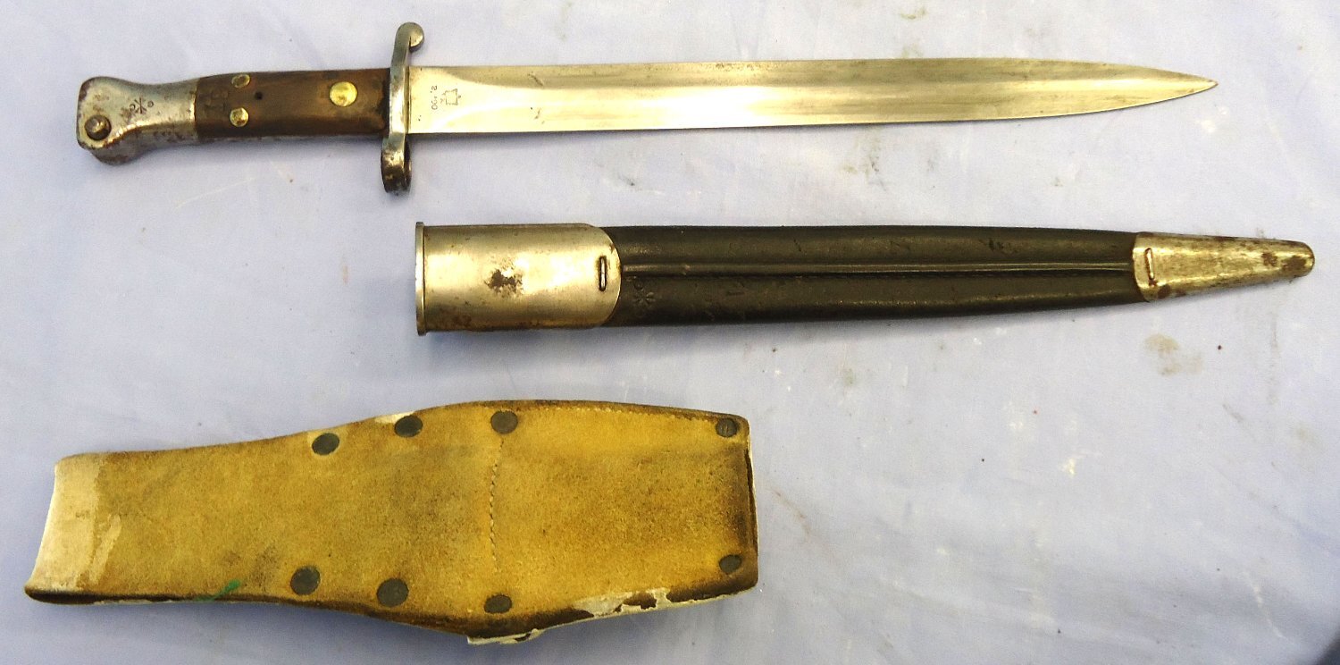 {CATEGORY} - RARE** 1890 Dated Boer War Era British WD 3 Rivet, 1st Type, 1st Pattern, P.1888 Lee Metford Bayonet, Scabbard & Leather Frog. Sn 23769 Bayonet in 