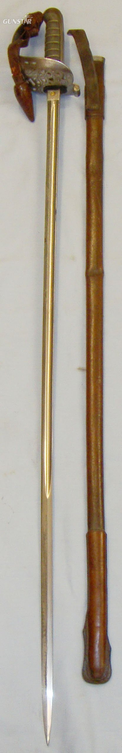  Victorian, South Irish Yeomanry Officer\'s \'Walking Out\' Heavy Cavalry Levee Sword by Hamburger Rogers & Co, London with Royal Cypher Etched Blade, Leather Knot & Scabbard. Sn 8295. Sword