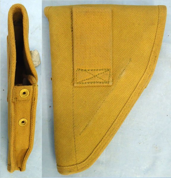 Canadian, 1944 Dated, Pattern 37 Webbing Holster for the 9mm Hi Power Semi Automatic Service Pistol. MISC 2009  Canadian, 1944 Dated, Pattern 37 Webbing Holster for the 9mm Hi Power Semi Automatic Service Pistol. MISC 2009 Care & Storage