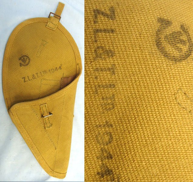  Canadian, 1944 Dated, Pattern 37 Webbing Holster for the 9mm Hi Power Semi Automatic Service Pistol. MISC 2009  Canadian, 1944 Dated, Pattern 37 Webbing Holster for the 9mm Hi Power Semi Automatic Service Pistol. MISC 2009 Care & Storage