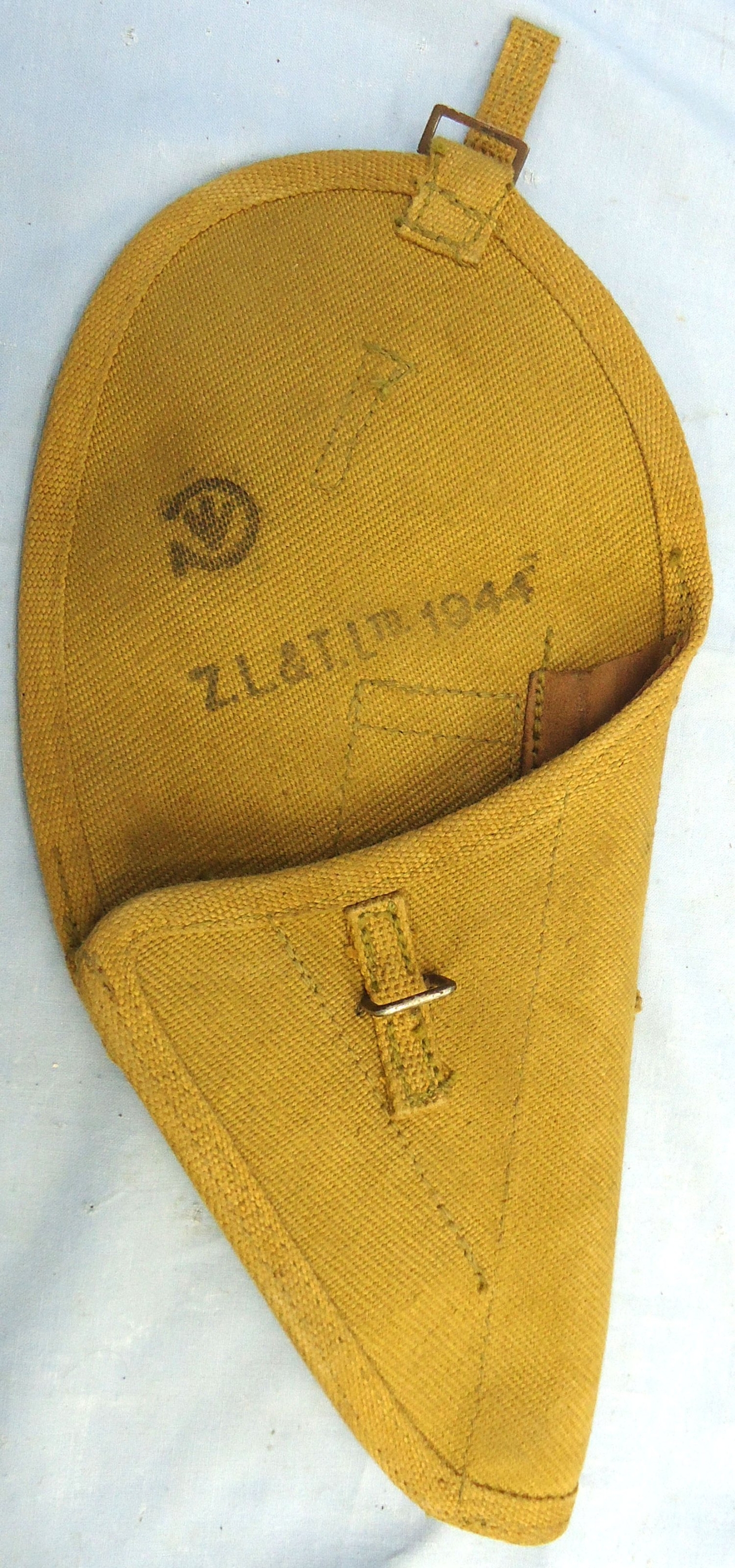 {CATEGORY} - Canadian, 1944 Dated, Pattern 37 Webbing Holster for the 9mm Hi Power Semi Automatic Service Pistol. MISC 2009  Canadian, 1944 Dated, Pattern 37 Webbing Holster for the 9mm Hi Power Semi Automatic Service Pistol. MISC 2009 Care & Storage in 